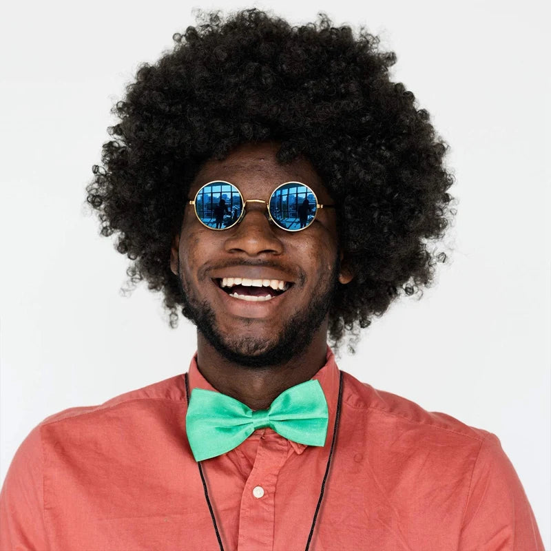 Men Synthetic Wig Hat Curly Hair Cap Sunglasses Necklace 3 PCS Set Funny 70s Disco Hippie Hair Props Party Hip Hop Dance Costume