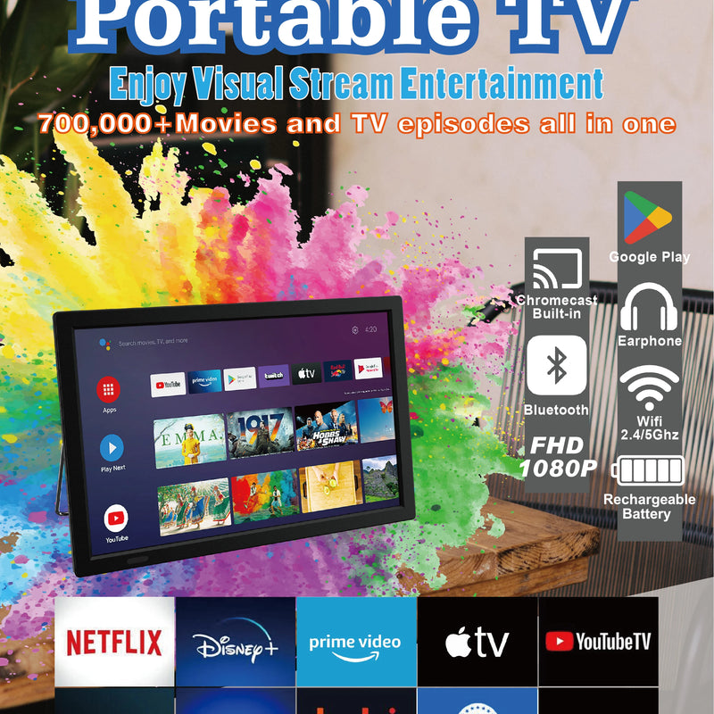 Portable Google Android Smart TV: WiFi Digital TV with DVB-T2 ATSC ISDB, FM Radio & Media Player for Travel Outdoor Home Use