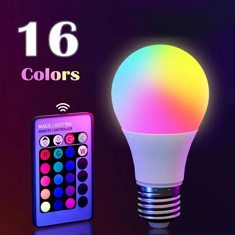 E27 220V 16 Colors RGB Bulb LED Multicolor Bulb Household Lighting Dimmable 24 Key Remote Control Smart Lamp Atmosphere Light