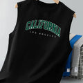 100% pure cotton men's summer casual loose California pattern printed fitness breathable round neck sleeveless vest-H13
