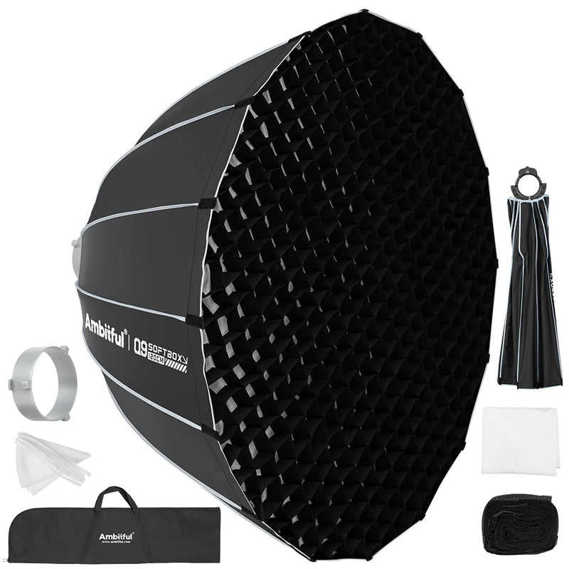 AMBITFUL Q9 Series 60/90/120cm Quick-Release Parabolic Softbox Deep Mouth Octagonal Softbox Standard Bowens Mount