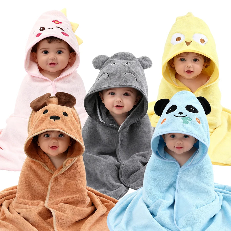 A Cartoon Coral Fleece Bath Towel for Babies, Children's Bath Towel, Baby Washcloth, 31.5* 31.5inch , Made of Super Absorbent Polyester Material, Warm and Breathable, with Cartoon Animal Shapes for Kids, Suitable for Home and