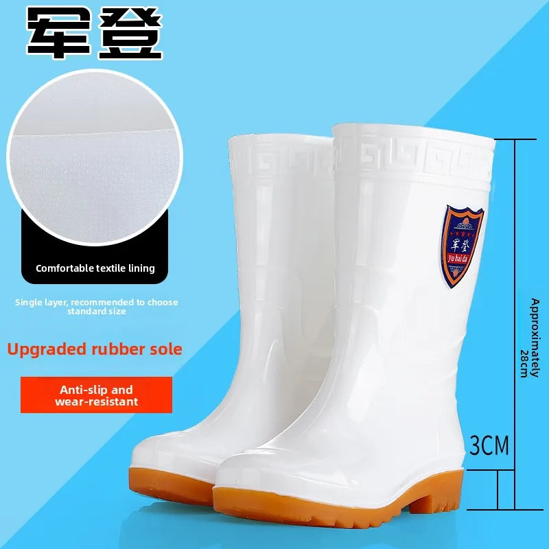White Work Boots Waterproof Slip Resistant High And Medium Tube Food Hygiene Boots Rubber Shoes for Men Rain Boots