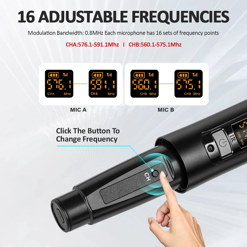 DGNOG Dual UHF Wireless Microphone DJ Audio Mixer 4 Channel Mixer Karaoke Mixer USB Bluetooth for Computer Recording Studio