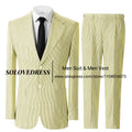 Men's Seersucker Striped Suits 2 Piece Slim Fit Summer Casual Pinstripe Suit for Men Wedding Grooms Blazer Jacket Pants Sets