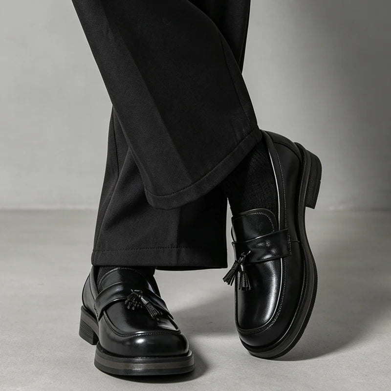 Men Square Toe Tassel Loafers Slip On Leather Dress Shoes Classic Business Formal Wedding Office Casual Non Slip Moccasins