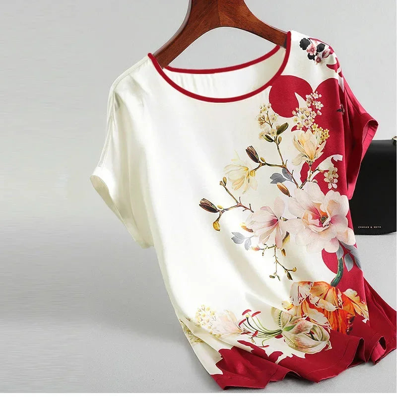 Plus Size Women's Silk Satin Blouse Spring Summer Floral - View 6 | SAMAG