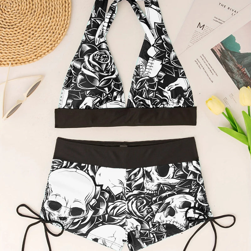 Square Neck Modest Bikini Set With Skull Print | SAMAG