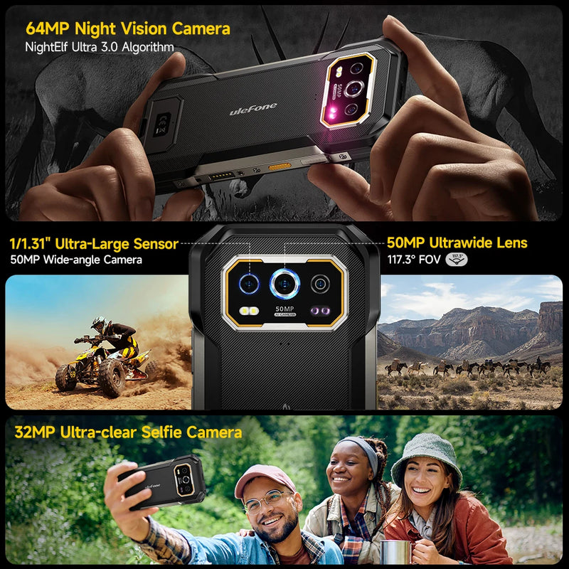 Ulefone Armor 27 Pro 5G Rugged Phone 10600mAh Smartphone Android 14 50MP+64MP Night Vision Camera Up to 24GB+256GB NFC
