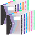 12pcs six-color file organizer, 11-hole plastic expanding folder for 2/3/4 ring binders with snap closures and blank labels.