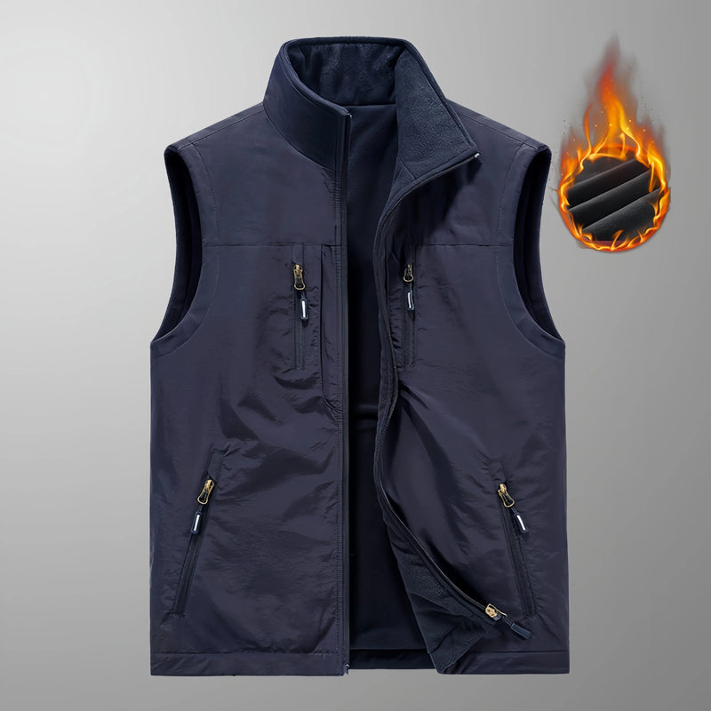 2025 Autumn Winter Thickened Fleece Double-Sided Vest Men's Jacket Warm Outerwear Slim Fit Casual Style Daily