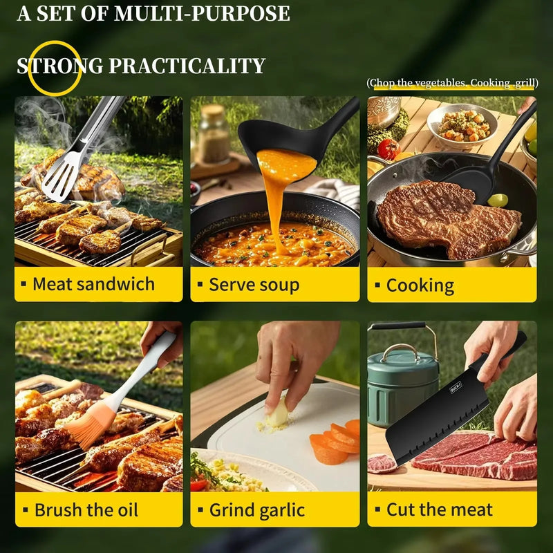 All New 10-Piece Portable Camping Cookware Set - Non-Stick Utensils with Storage Bag for Camping BBQ & Picnic