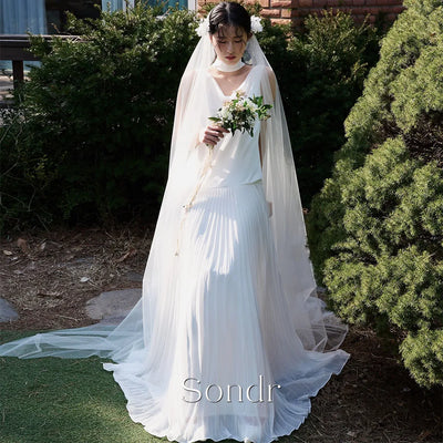 Sondr Elegant Cowl Neck Korean Wedding Dresses Sleeveless | SAMAG