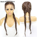 Half Red Half Black Colored Lace Front Braided Wigs For Women 26 Inch Long Synthetic Double Dutch Box Braids Wig With Baby Hair