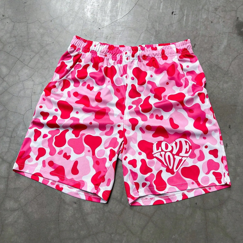 Summer New Men's Shorts with 3D Heart Pattern Print | SAMAG