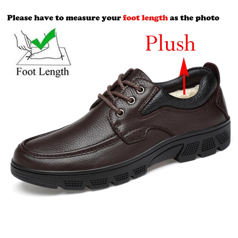 Autumn Winter Genuine Men's Leather Shoes Casual Business Plus Big Size 49 50 Black Brown