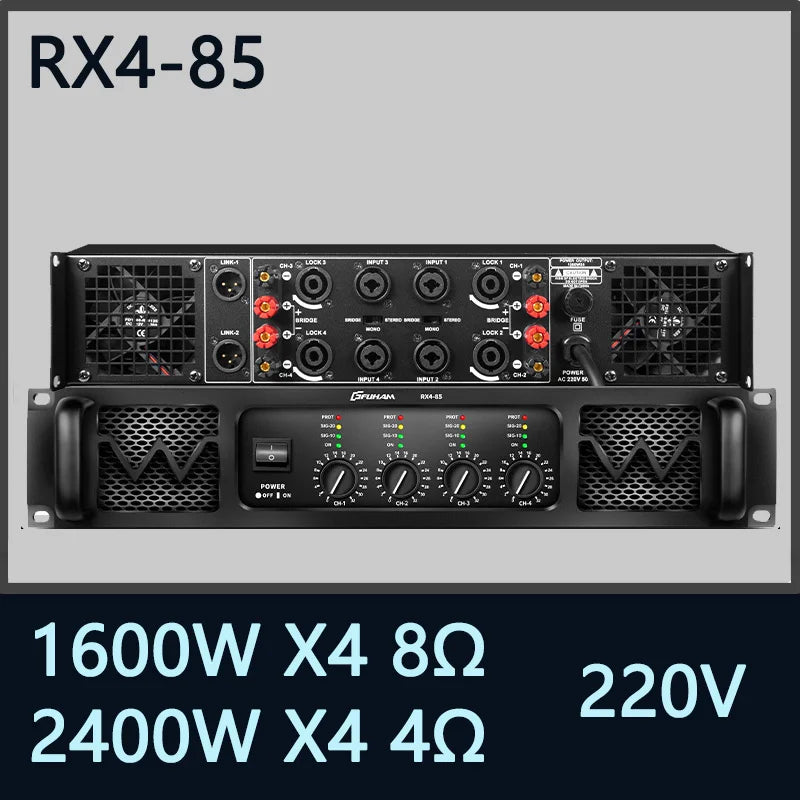FUHAM RX4-160 4-Channel Power Amplifier 8 Ohm 2500W Class H Audio DJ Stage Performance Sound System