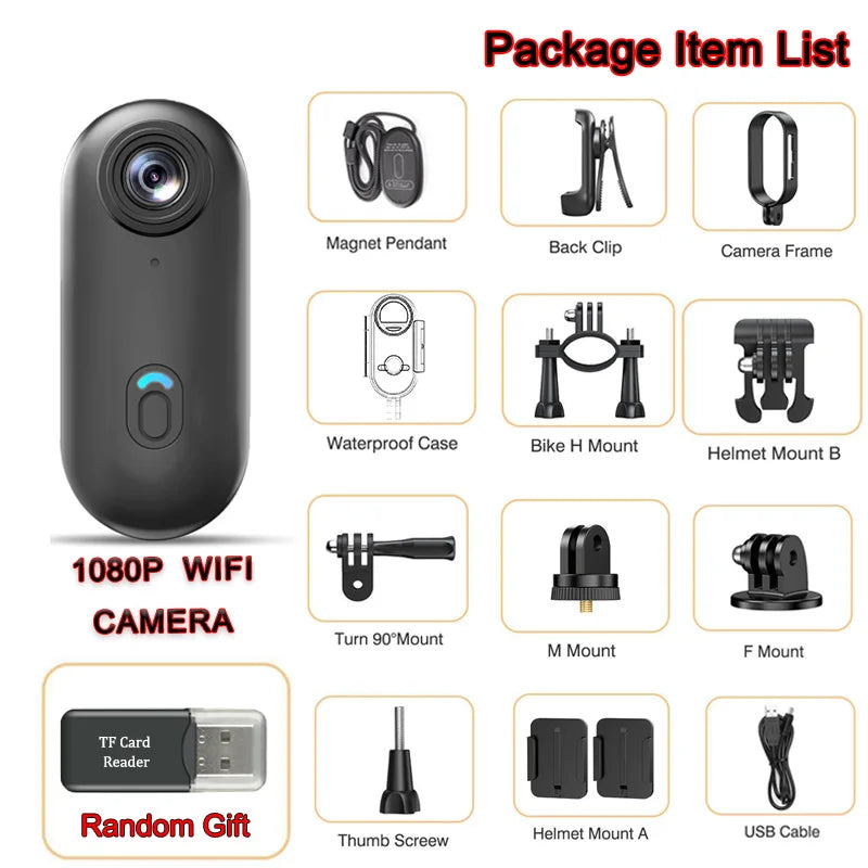 4K UHD Motorcycle Mini Action Camera Body POV Magnetic 30M Waterproof  2.4G WiFi Small Action Video vlogging Camcord Helmet Bike