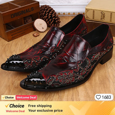Italian men's dress shoes black metal rivet pointed | SAMAG