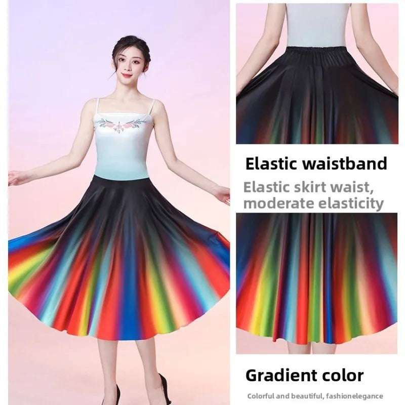 Colorful Gradient Long Skirt Summer Casual Dance Dress Loose Comfortable Stylish Outfit Middle Aged Elderly Dancing Wear Soft