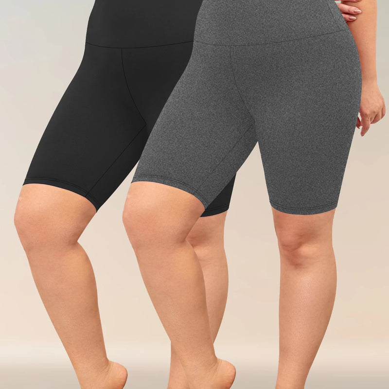 2 Pack Plus Size Biker Shorts for Women High Waisted Super Soft Workout Yoga Athletic Shorts Running