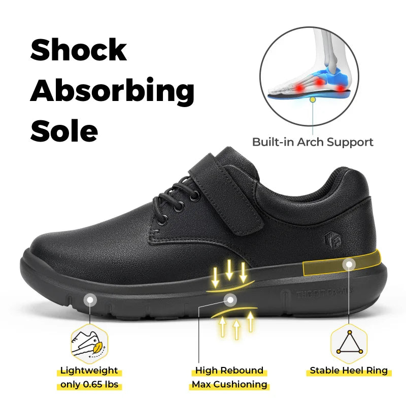 FitVille Men'S Diabetic Shoes Wide Width Leather Oxford Dress Walking Shoe Hook And Loop Orthopedic Sneakers For Swollen Foot