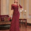 Luxury O-Neck Tulle Sequin Formal Evening Dress Women | SAMAG