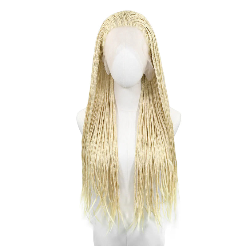 Ombre Grey Box Braided Wigs Braids For Black Women 26Inch Long Crochet Braids Synthetic Hair Wig Dark Roots 13x3 Lace Front Wig