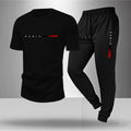 Spring/Summer Paris Letter Printed Round Neck Casual Comfortable Breathable T-shirt with Drawstring Outdoor Sports Pants Set