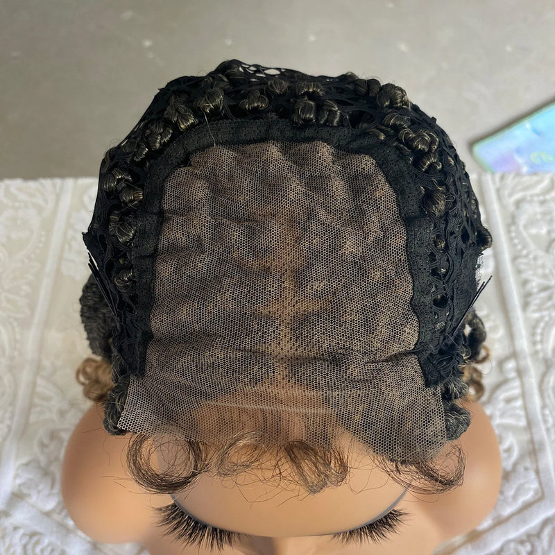 Synthetic Braided Wigs Lace Front Wigs Curly Ends Box Braided 4x4 Lace Wig with Baby Hair for Black Women Afro Wig 18 Inches