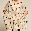 LIMO Women Sheer Organza Polka Dot Blouse Loose Short | SAMAG