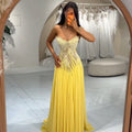 Luxury Lace Chiffon Strapless Evening Dress Beaded A-Line | SAMAG