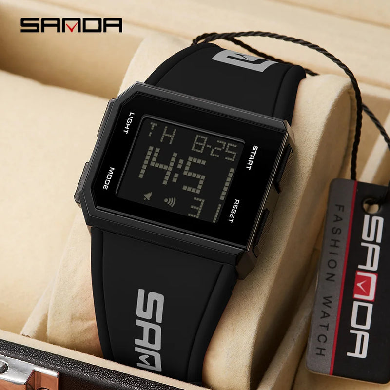 SANDA New Mens Watch Led Digital Display Date Wristwatch Square Dial Chronograph Man Sport Outdoor Electronic Watches