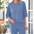 2026women's New Fashion Trend Basic High-quality Casual Round Neck Slit Loose Casual and Comfortable Women's Two-piece Home Suit