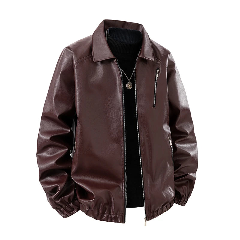 2026 New Style Leather Jacket for Men with Collar, Spring-Autumn Model, Motorcycle Suit Coat US/European size.