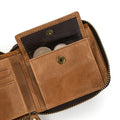 Men Crazy horse Genuine Leather Coin Wallet Real Leather Snap Short Purse Women Coin Pocket Zip Around Small Trifold Pocket