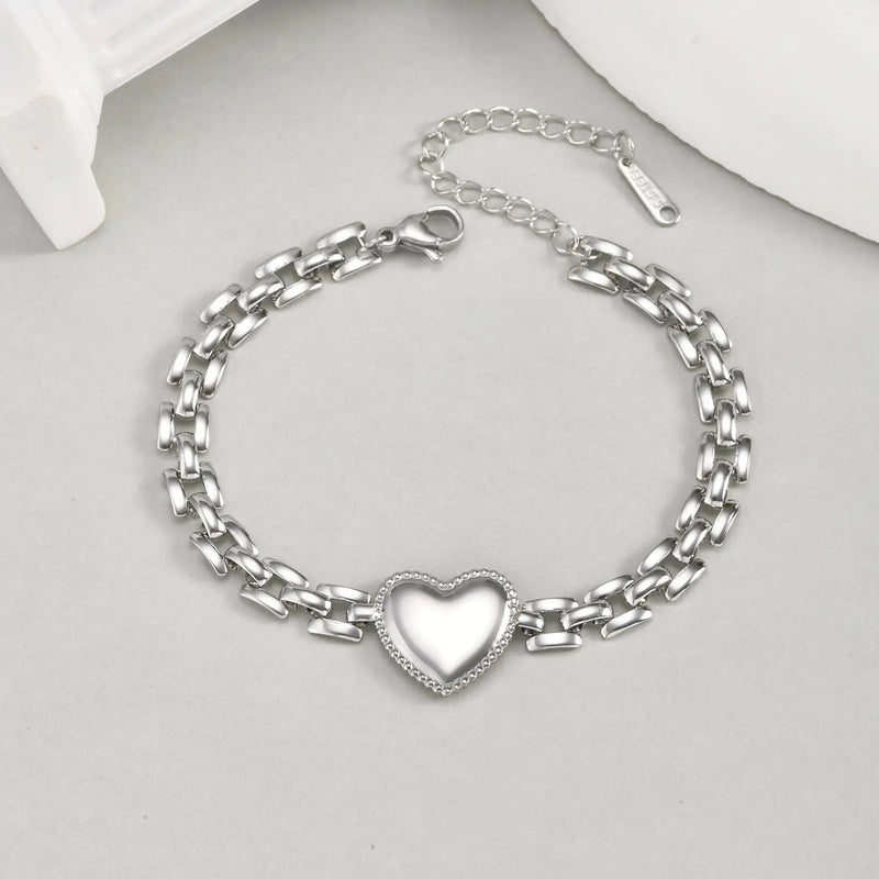 Trendy Love Heart Bracelet for Women,Stainless Steel Strap Chain Bracelets,Exquisite Party Jewelry Mother's Day Gift
