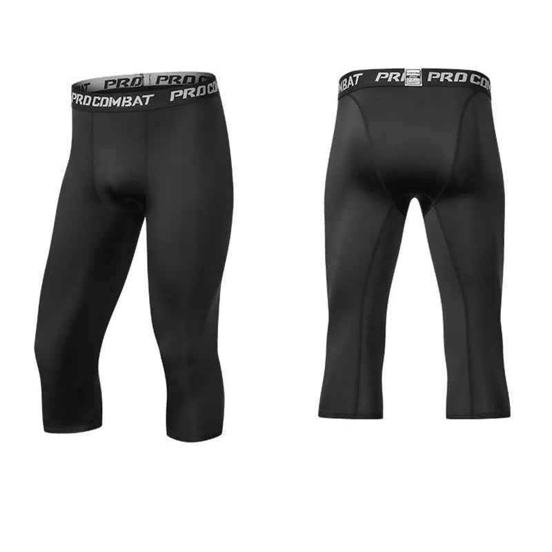 Men Tight 3/4 Cropped Pants Compression Training Fitness Jogger Running Skinny Trousers Basketball Boy Sports Shorts Quick Dry