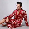 Loose Kimono Robe Wear Printing Nightgown Silky Men's Pajamas Long-sleeved Bathrobes Homewear