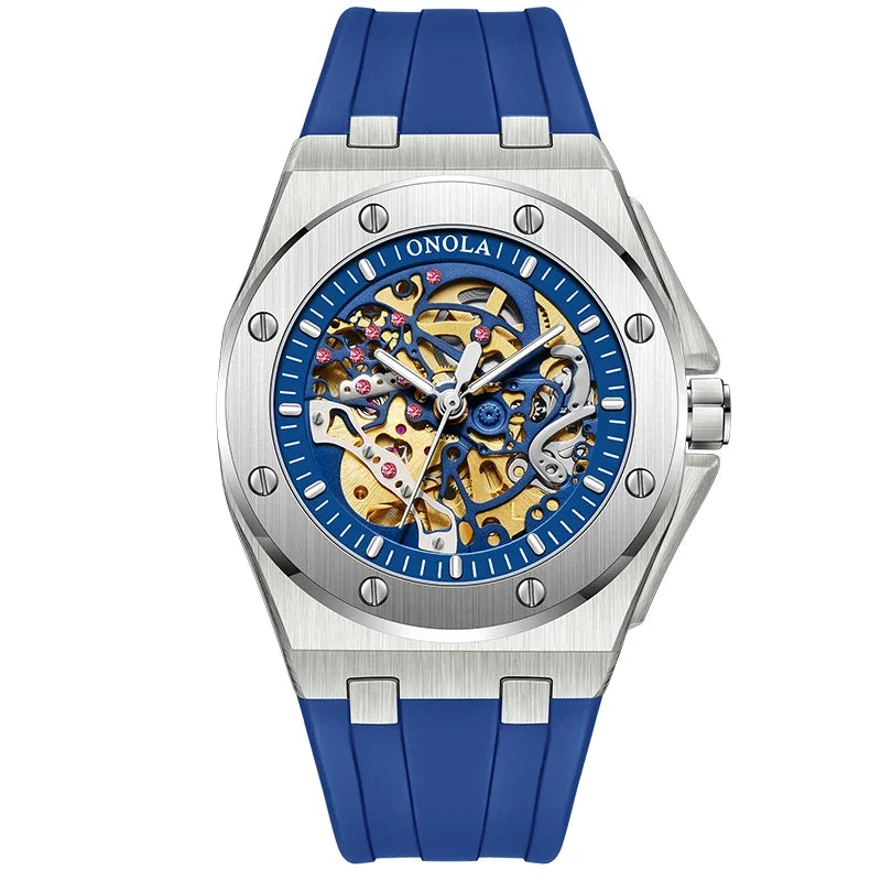 ONOLA 3834 Automatic Mechanical Men's Watch Fashion Sport Waterproof Luminous Watches for Men Silicone Strap Relogio Masculino