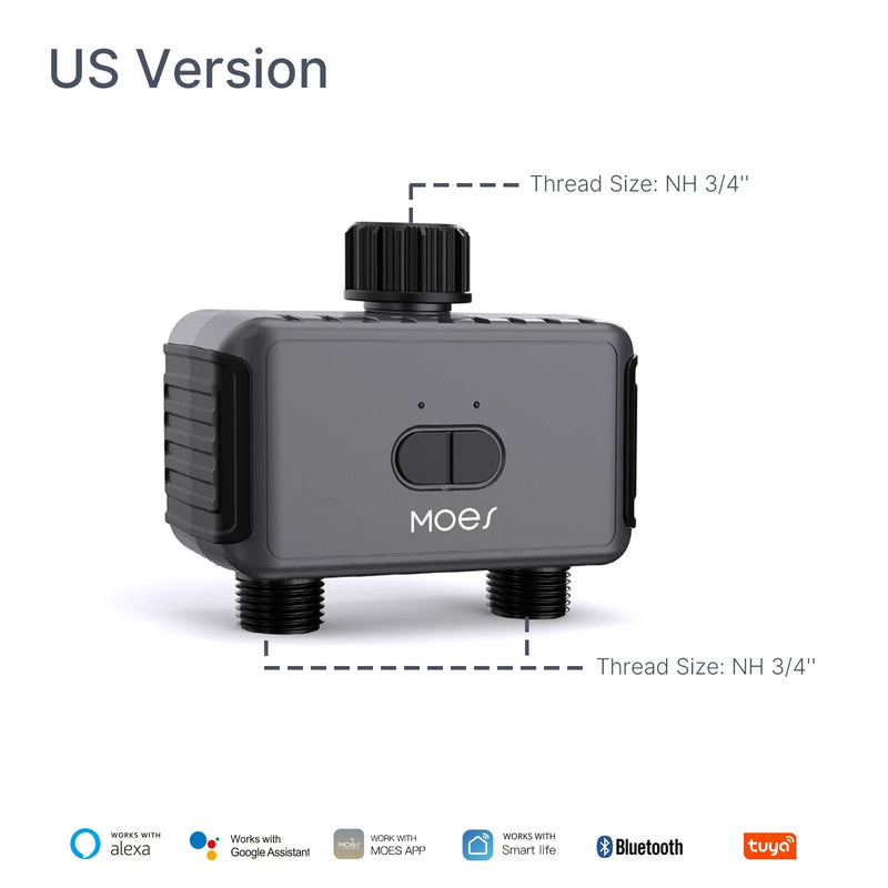 MOES Smart Bluetooth Valve Sprinkler Water Timer Auto Programmable Controller with 2-Way Rain Delay Filter Washer App Control