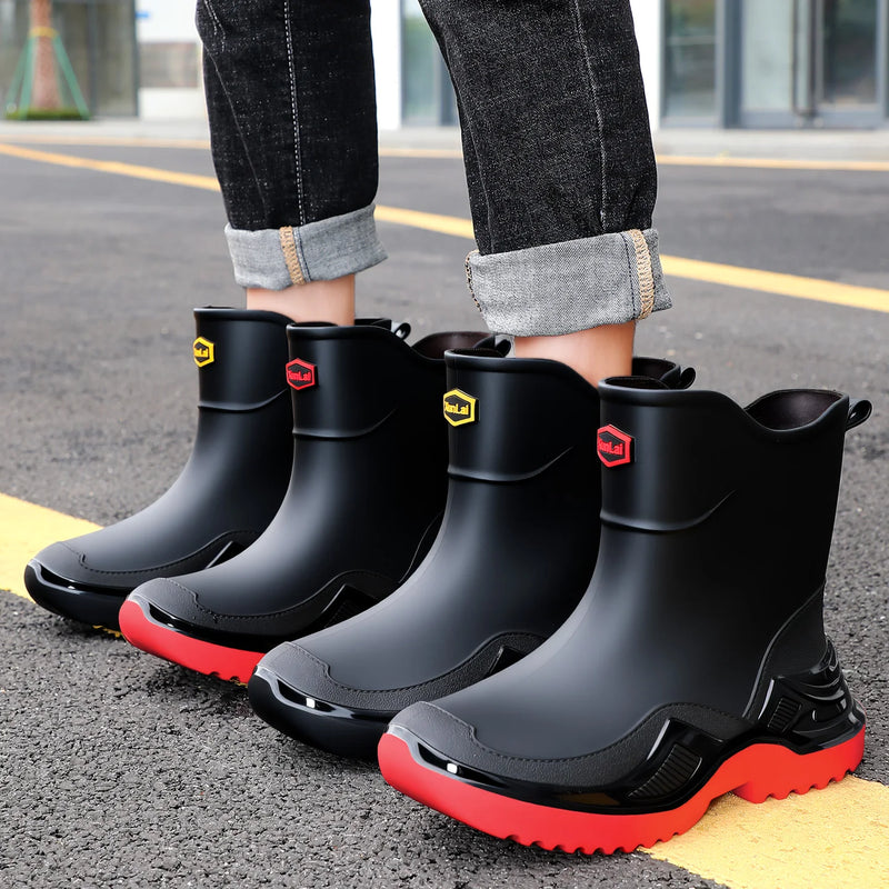 New style rain boots for men, fashionable short tube rain boots for work, rubber shoes for work, thick bottom water shoes