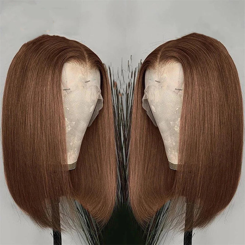 Chocolate Brown Bob Wigs 13x4 Lace Front Wig Bob Human Hair Brown Straight 200% Full Density Transparent Lace Frontal Wigs Bob Hair