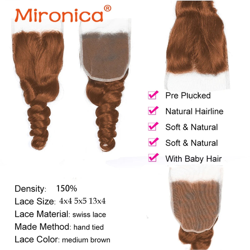 Loose Wave 30# Brown Human Hair  Bundles With 13X4 HD Closure Malaysian Virgin 12A Human Hair 3Bundles With Closure Raw Hair