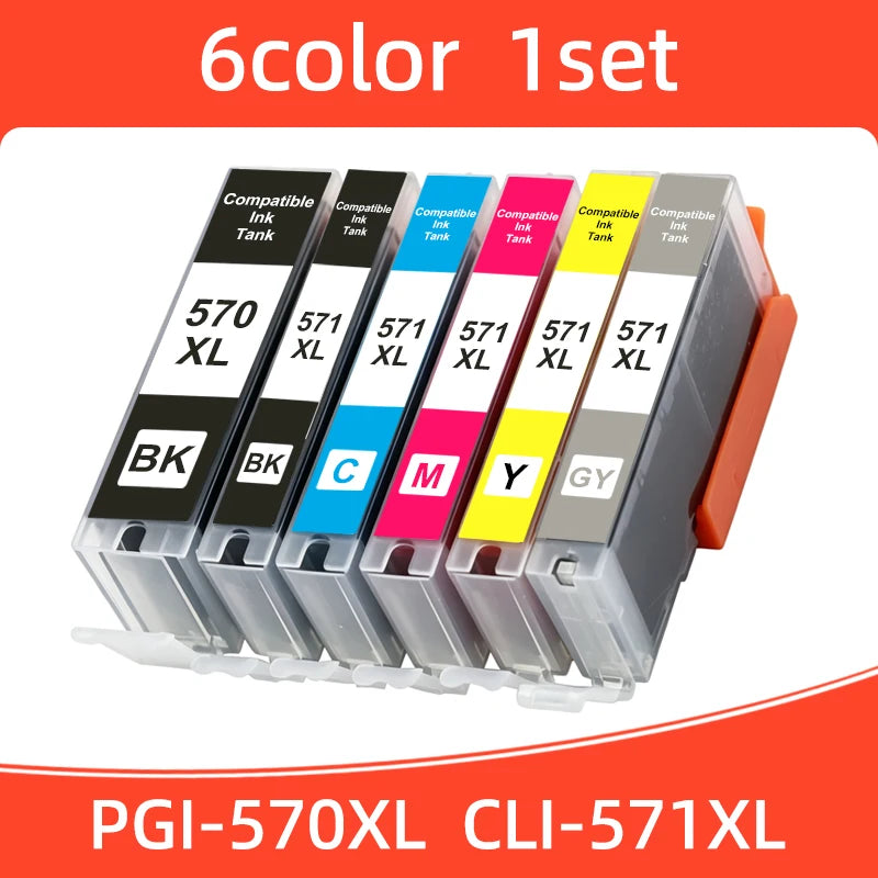 1SET 570 571 PGI-570 CLI-571 Ink Cartridge Compatible For Canon PIXMA MG5750  MG5751 MG5752 MG6850 TS6050  TS5050 TS5051 Printer