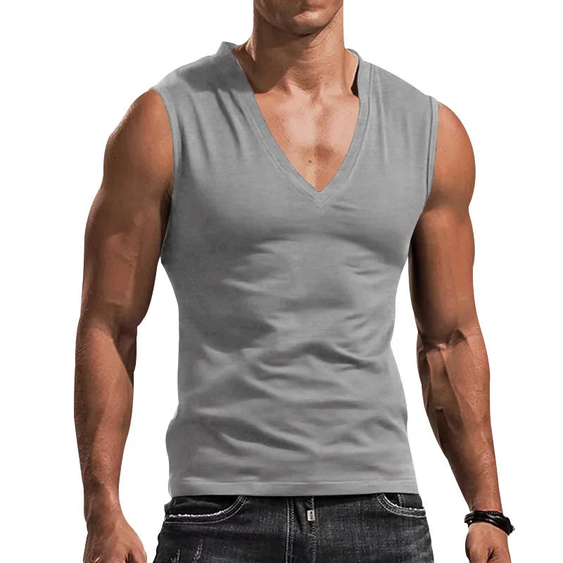Men's vest V-neck vest solid color casual breathable slim sleeveless T-shirt men's wholesale