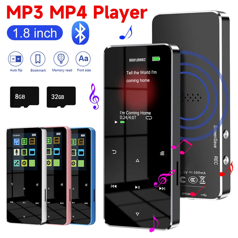 1.8 Inch TFT Mp4 Video Player USB 2.0 3.5mm Jack Bluetooth-compatible 5.0 MP3 MP4 Player with E-book Recording Built-in Speaker