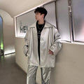Fashion PU Leather Jacket for Men Zipper Front Long Sleeve Lapel Motorcycle Coat, Autumn Winter Casual Biker Jacket for Man