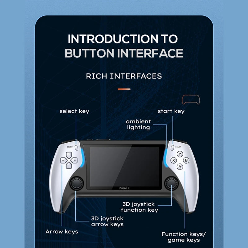Game Console Project X Handheld Game Console 4.3 Inch HD Screen Portable Video Game Console Support Dual Player and Controller