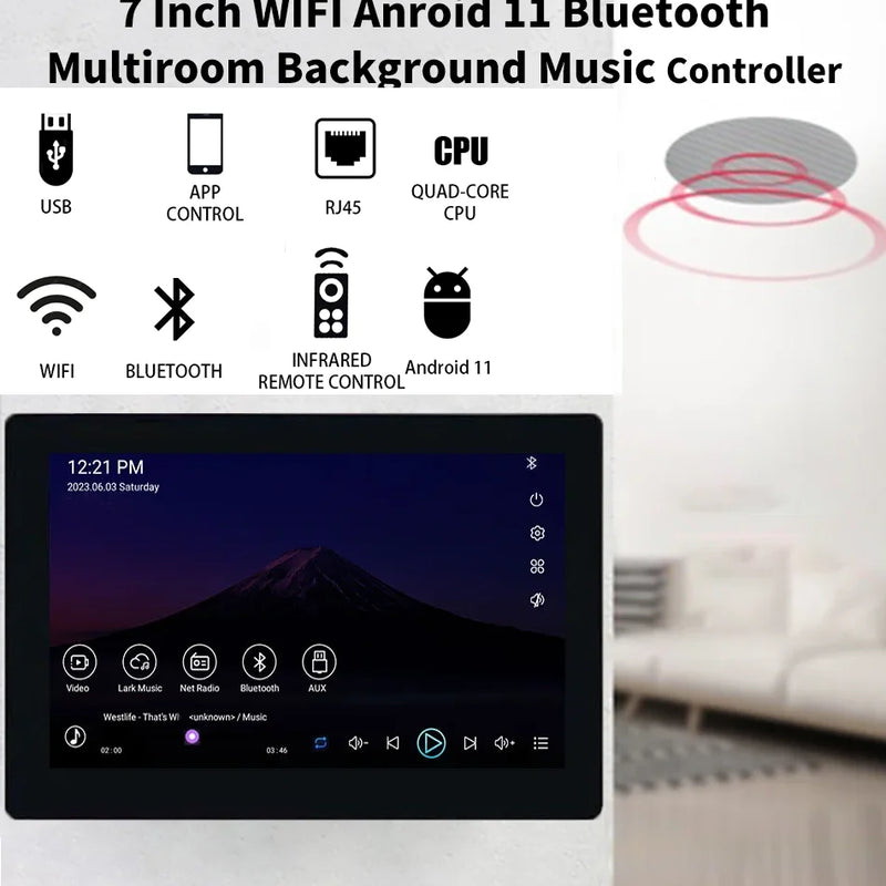 Smart Home Theater Bluetooth WIFI Wall Amplifier 7inch Touch Screen Background Music Audio Stereo Panel Mount Amp Android system